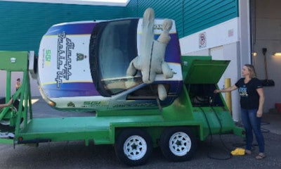 SGI uses a rollover simulator to demonstrate what happens when people fail to buckle their seat belts.