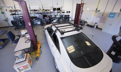 FCA has signed a deal with BMW Group, Intel and Mobileye to develop autonomous vehicle technology. Shown here is Intel’s Advanced Vehicle Lab in Chandler, Arizona. The lab tests sensor-laden cars on nearby streets, collecting information to create so-called deep learning models for future self-driving cars.