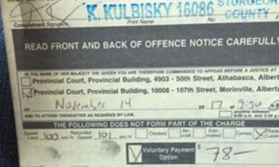 An Alberta man was issued this ticket for driving 101 kilometres an hour in a 100 kilometre per hour zone. Let us reassure that there are not typos in that sentence. An officer in Alberta actually thought this was worth writing a ticket over. The police department in question has since apologized.