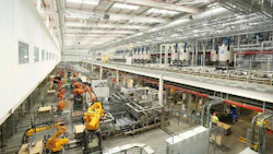 AkzoNobel’s new factory in the United Kingdom. Among other environmental technologies, the lighting runs on renewable energy, and the paint will eventually be made with captured rainwater.