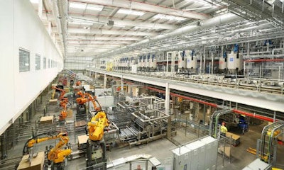 AkzoNobel’s new factory in the United Kingdom. Among other environmental technologies, the lighting runs on renewable energy, and the paint will eventually be made with captured rainwater.