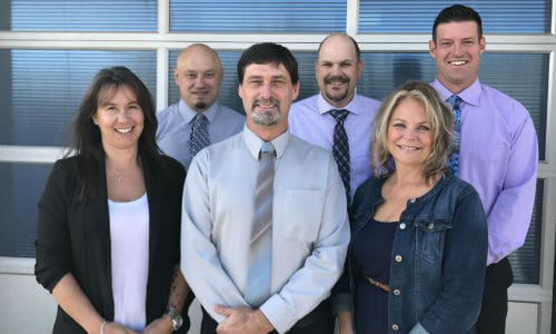 Two shops in Prince George, British Columbia have joined the Craftsman Collision family. Both will operate as Schultz-Craftsman Collision. Shown here are some of the team members from the new shops. Back row, from left: Mirsad Mujcin (Manager), Jack Galloway (Estimator) and Lee J. Leslie (Regional Manager - Northern BC). Front row: Marlene Matthews (CSR), David Verity (Assistant Manager) and Drene Callander (Bookkeeper).