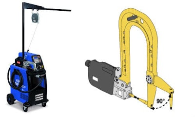 Arslan Automotive recently introduced the Blueweld SMART spot welder (left). The company has now announced availability of the SHARK A7 arm (right), designed to speed up welding in difficult to reach areas.