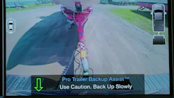 Magna’s trailer angle detection system features image-processing software, which determines the angle between truck and trailer and provides the most appropriate view to the driver, depending on the trailer's trajectory. High-resolution cameras and colour-coded diagrams of the truck help warn the driver of potential jackknife conditions.