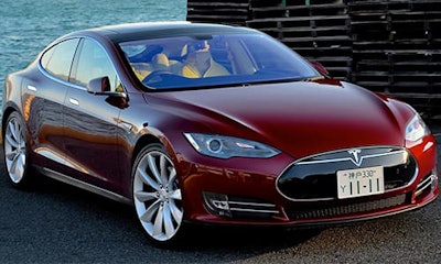 A Tesla Model S electric car.