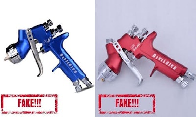 Two of the fake DeVilbiss guns currently being passed off as authentic.