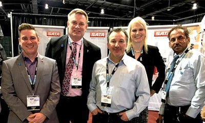 Members of the SATA team at CCIF Toronto, 2018. From left: Jason Couillard, Business Development Specialist; John Turner, General Manager; Brian Rigo, Warehouse Manager; April Chadwick, Marketing Specialist; Bob Wills, Business Development Specialist.
