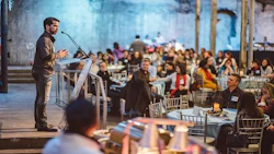 BASF Canada president, Marcelo Lu, speaks to employees at a holiday luncheon celebration in the Distillery District.