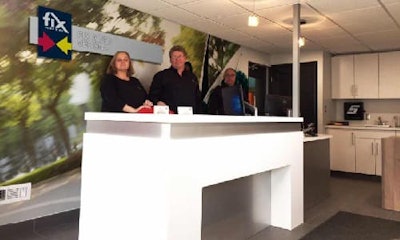A few members of the Fix Auto Verona team. From left to right: Gail Reynolds (office manager), Paul McCormack (manager), Mike Arney (estimator).