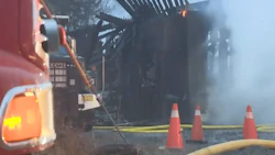 The remains of Harrietsfield Collision Services, not Harrietsfield Auto Services, after a fire on April 13.