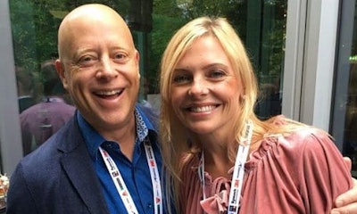 Bob and Nicole Kirstiuk of Advantage Parts Solutions celebrate the opening of the 2018 IBIS conference in Munich, Germany.