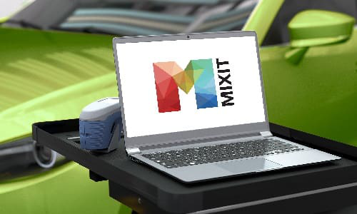 The new system combines two of its previous tools into one: the company’s Automatchic hand-held spectrophotometer with its MIXIT digital color retrieval technology.]