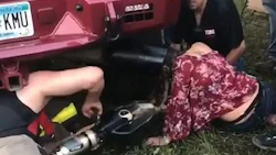 EMS workers had to attend to a 19 year-old girl who got her head stuck in a tailpipe at the Winstock Country Music Festival.