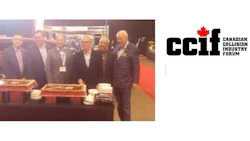 CCIF chairmen Joe Carvalho, Patrice Marcil Ken Friesen, Glenn Hickey, Tom Bissonette and Larry Jefferies cut a cake to celebrate the organization's 20th anniversary.