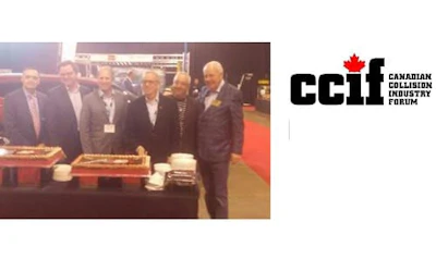 CCIF chairmen Joe Carvalho, Patrice Marcil Ken Friesen, Glenn Hickey, Tom Bissonette and Larry Jefferies cut a cake to celebrate the organization's 20th anniversary.