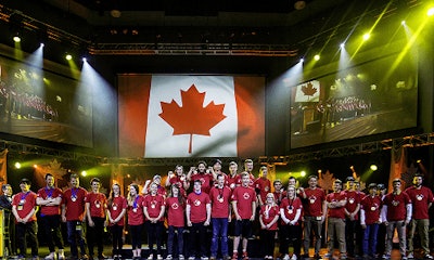 Pride and pageantry: the gold medalists during the dazzling closing ceremony of Skills Canada's 2017 in Winnipeg.