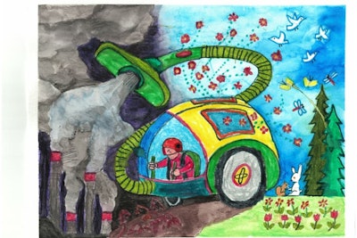 Max Lee, a seven-year-old from Calgary, wanted to make the world a cleaner and healthier place to live. He created a ‘vacuum car’ designed to inhale air pollutants and viruses. (Supplied by Toyota Canada).