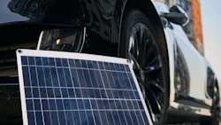 Solar panel and electric car on the street.