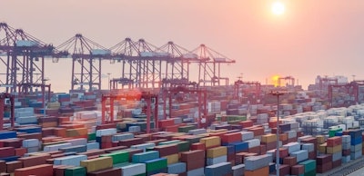 modern container terminal at dusk