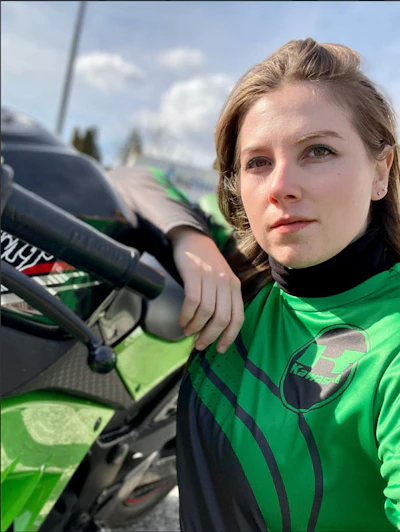 Meghan McEwen sports her racing gear.