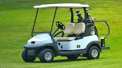 Golf carts on a golf course