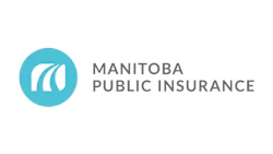 Manitoba Public Insurance logo with wave-like graphic in blue circle