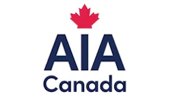 AIA Canada corporate logo with blue lettering and red maple leaf