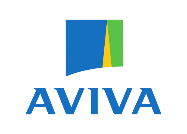 Aviva corporate logo with geometric color block design in blue, green, and yellow