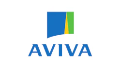 Aviva corporate logo with geometric color block design in blue, green, and yellow