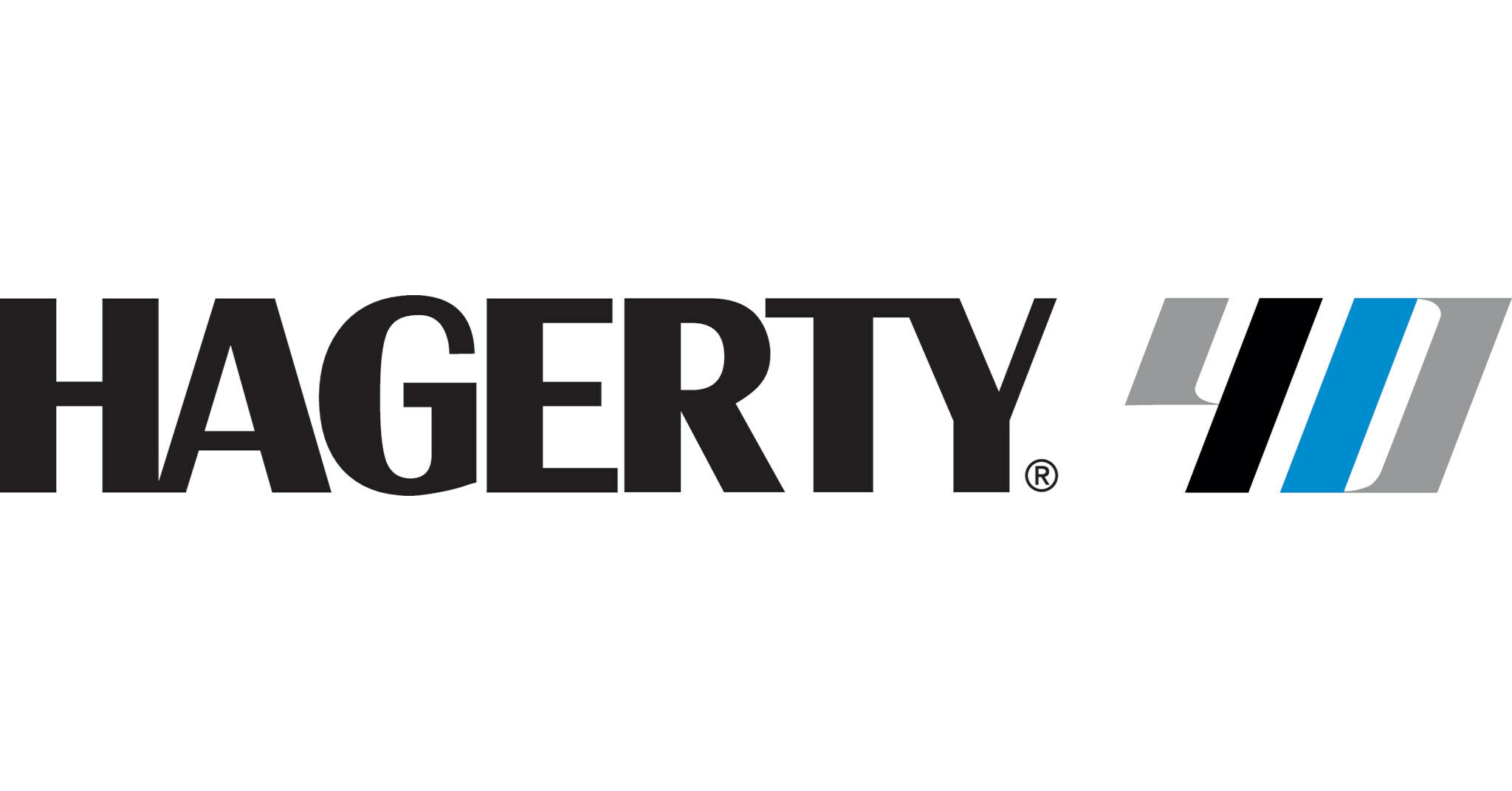 Hagerty corporate logo with bold typography and minimalist color stripe design