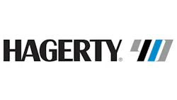 Hagerty corporate logo with bold typography and minimalist color stripe design