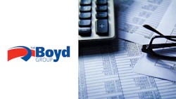 Financial documents, calculator, and Boyd Group logo on accounting spreadsheet