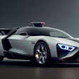 Sleek concept supercar with angular design and blue LED headlights
