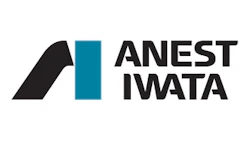 Anest Iwata corporate logo with geometric black and blue design