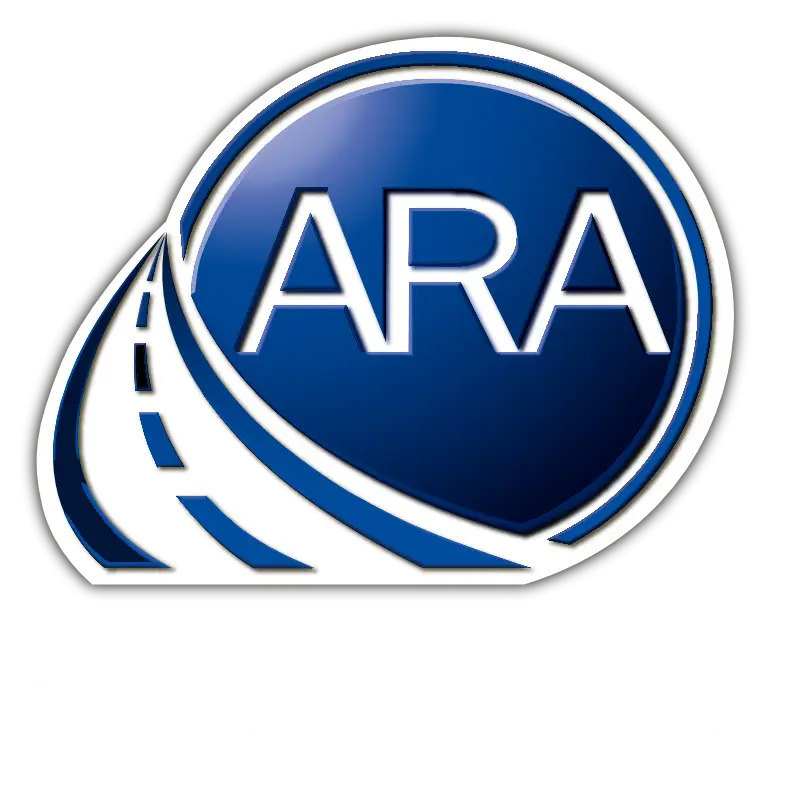 ARA corporate logo with blue circular design and white lettering