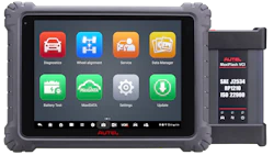 Rugged Autel automotive diagnostic tablet with vehicle service software icons