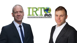 IRT conference representatives showcasing automotive recycling initiative with global logo