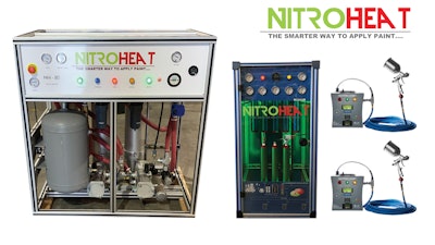 Nitroheat industrial paint application system with control unit, panel, and spray equipment