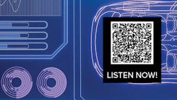 Digital music or podcast QR code interface with futuristic tech design