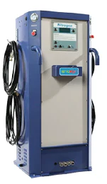 Automotive tire inflation station with digital display and air hose