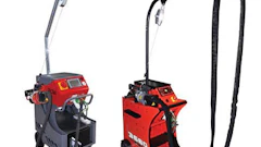 Automotive dent repair machines with flexible hoses on wheeled stands