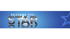 Restore the Star metallic 3D logo with reflective silver typography
