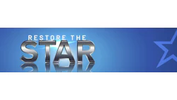 Restore the Star metallic 3D logo with reflective silver typography