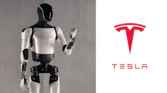 Tesla Optimus humanoid robot prototype in white and black with futuristic design