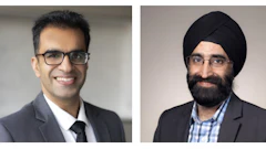 Two professional men in business attire, smiling in corporate headshot portraits