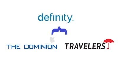 Insurance company logos: Definity, The Dominion, and Travelers