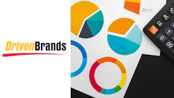 2017 Driven Brands marketing analytics report with colorful pie charts and calculator