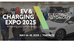 EV & Charging Expo 2025 event poster with electric vehicle in Toronto exhibition hall