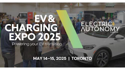 EV & Charging Expo 2025 event poster with electric vehicle in Toronto exhibition hall