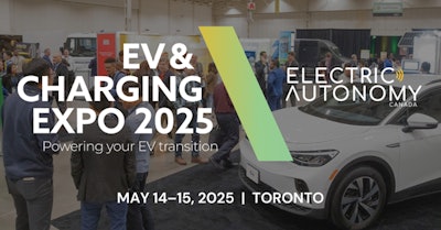 EV & Charging Expo 2025 event poster with electric vehicle in Toronto exhibition hall